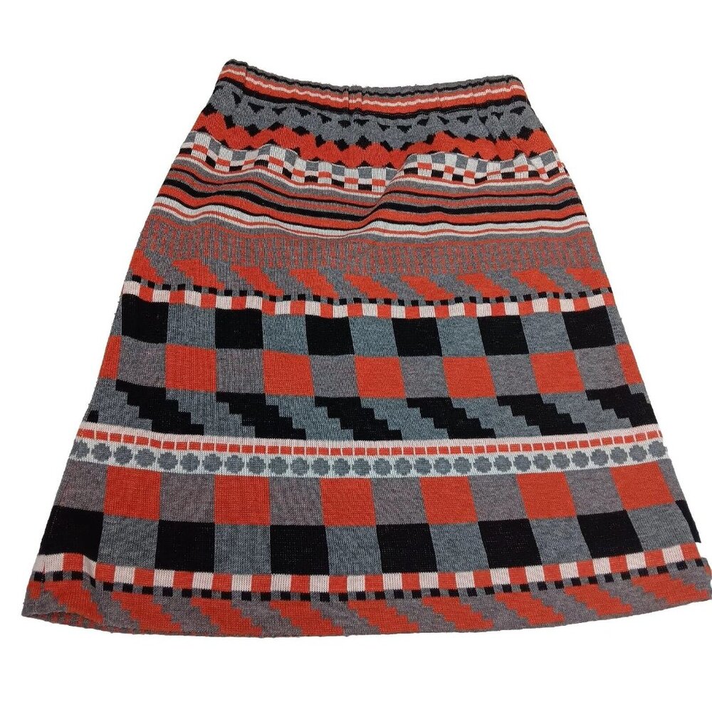 VIntage Size 10 Skirt Knee Length Gary Orange Geometric Knit ILGWU USA Academia